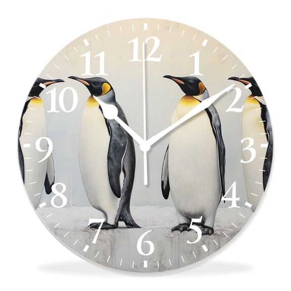 12 Inch Wall Clock Battery Operated Silent Clock Decorative for Office, Kitchen, Outdoor, Living RoomEmperor Penguin in South Pole with Blue Sky Creative