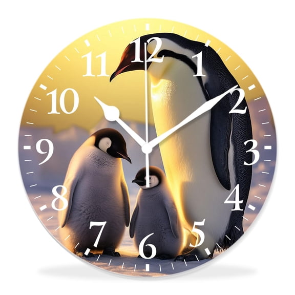 12 Inch Wall Clock Battery Operated Silent Clock Decorative for Office, Kitchen, Outdoor, Living RoomEmperor Penguin in South Pole with Blue Sky Pattern