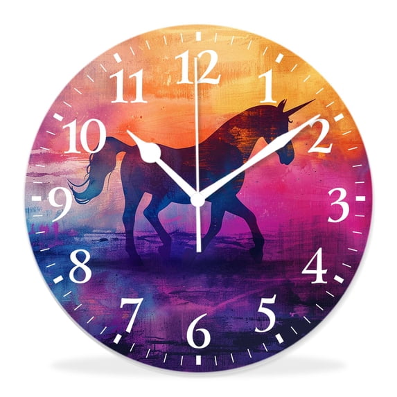 12 Inch Wall Clock Battery Operated Silent Clock Decorative for Office, Kitchen, Outdoor, Living Room,Fantastic White Unicorn Silhouette on Galaxy Nebula Amazing