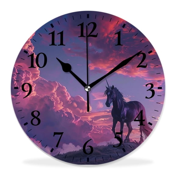 12 Inch Wall Clock Battery Operated Silent Clock Decorative for Office, Kitchen, Outdoor, Living RoomFantasy Unicorn Luxurious Butterfly Shiny Sparkle Star Universe Galaxy Graceful