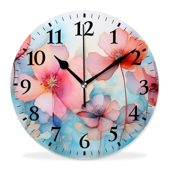 12 Inch Wall Clock Battery Operated Silent Clock Decorative for Office, Kitchen, Outdoor, Living RoomFlower Paint of Nature Elements Botanic Floral Motives Isan Beautiful