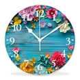 thumbnail image 1 of 12 Inch Wall Clock Battery Operated Silent Clock Decorative for Office, Kitchen, Outdoor, Living Room，Flowers Frame on White Wooden Background Creative, 1 of 4