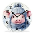 thumbnail image 1 of 12 Inch Wall Clock Battery Operated Silent Clock Decorative for Office, Kitchen, Outdoor, Living Room，Funny Beautiful Pig in Blue Hat Scarf on White Image, 1 of 4