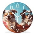 thumbnail image 1 of 12 Inch Wall Clock Battery Operated Silent Clock Decorative for Office, Kitchen, Outdoor, Living Room，Funny Dog Animal in Sunglasses Ocean Beach Palm Tree Summer Painting, 1 of 4