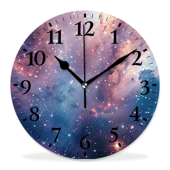 12 Inch Wall Clock Battery Operated Silent Clock Decorative for Office, Kitchen, Outdoor, Living RoomGalaxy Nebula Space Universe Planet Starry Pretty