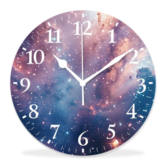 12 Inch Wall Clock Battery Operated Silent Clock Decorative for Office, Kitchen, Outdoor, Living RoomGalaxy Nebula Space Universe Planet Starry Pretty