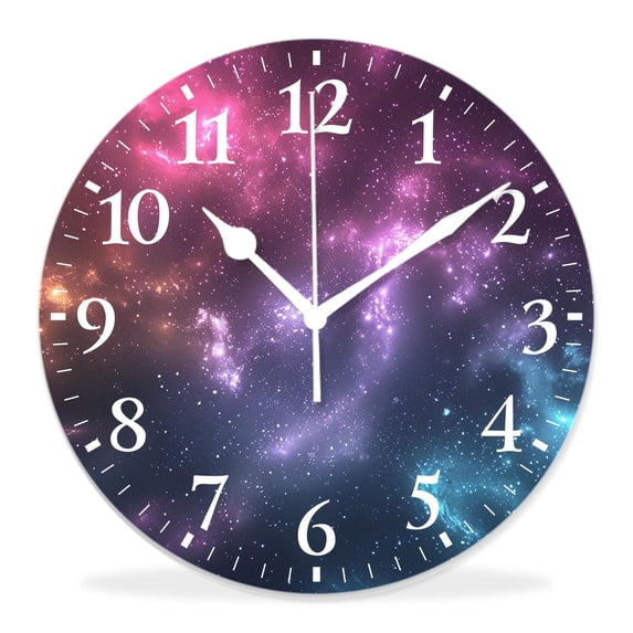 12 Inch Wall Clock Battery Operated Silent Clock Decorative for Office, Kitchen, Outdoor, Living Room,Galaxy Nebula Space Universe Starry Cloud Natural