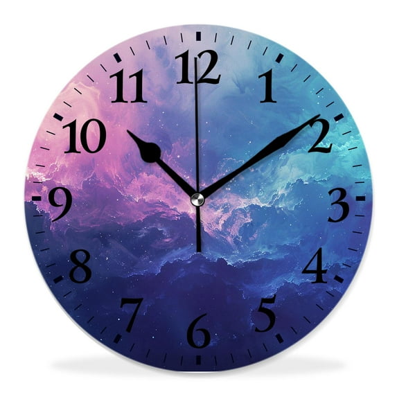 12 Inch Wall Clock Battery Operated Silent Clock Decorative for Office, Kitchen, Outdoor, Living Room,Galaxy Nebula Space Universe Starry Cloud Simple