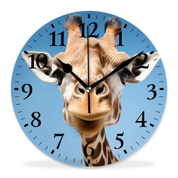 12 Inch Wall Clock Battery Operated Silent Clock Decorative for Office, Kitchen, Outdoor, Living Room,Giraffe Animal on Green Blur forest Woodland Exquisite