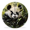 thumbnail image 1 of 12 Inch Wall Clock Battery Operated Silent Clock Decorative for Office, Kitchen, Outdoor, Living Room，Green Bamboo with Cartoon Panda Art on White Pattern, 1 of 4
