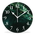thumbnail image 1 of 12 Inch Wall Clock Battery Operated Silent Clock Decorative for Office, Kitchen, Outdoor, Living Room，Green Fire Flame Sparkle Dragon Head on Black Exquisite, 1 of 4