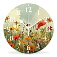 thumbnail image 1 of 12 Inch Wall Clock Battery Operated Silent Clock Decorative for Office, Kitchen, Outdoor, Living Room，Green Flower Lawn Pattern Horizontal Floral Simple, 1 of 4