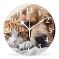 thumbnail image 1 of 12 Inch Wall Clock Battery Operated Silent Clock Decorative for Office, Kitchen, Outdoor, Living Room，Grey Kitten Cat and Sleeping Dachshund Dog Best Friend on White Pattern, 1 of 4