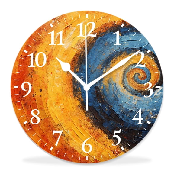 12 Inch Wall Clock Battery Operated Silent Clock Decorative for Office, Kitchen, Outdoor, Living RoomHippie Style Spiral Colorful Turning Contrast Design Print