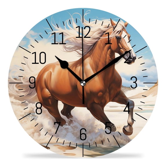 12 Inch Wall Clock Battery Operated Silent Clock Decorative for Office, Kitchen, Outdoor, Living Room,Horse Ocean Sea Summer Beach Beautiful Design Creative Pattern