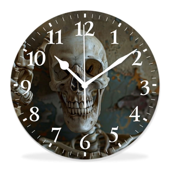 12 Inch Wall Clock Battery Operated Silent Clock Decorative for Office, Kitchen, Outdoor, Living RoomHuman Skeleton Isolated Over Black Background Exquisite