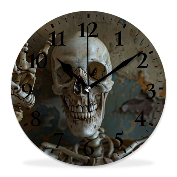 12 Inch Wall Clock Battery Operated Silent Clock Decorative for Office, Kitchen, Outdoor, Living RoomHuman Skeleton Isolated Over Black Background Exquisite