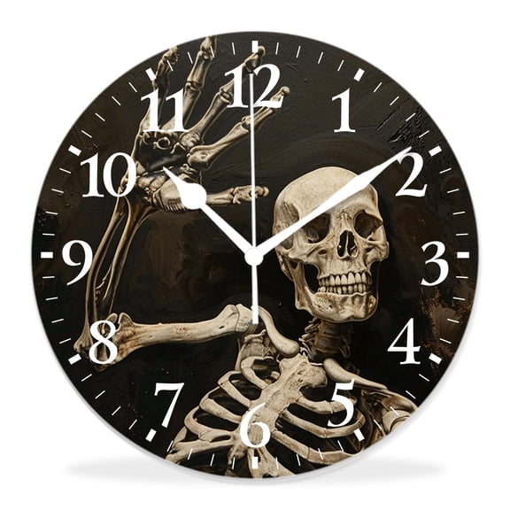 12 Inch Wall Clock Battery Operated Silent Clock Decorative for Office, Kitchen, Outdoor, Living RoomHuman Skeleton Isolated Over Black Background Natural
