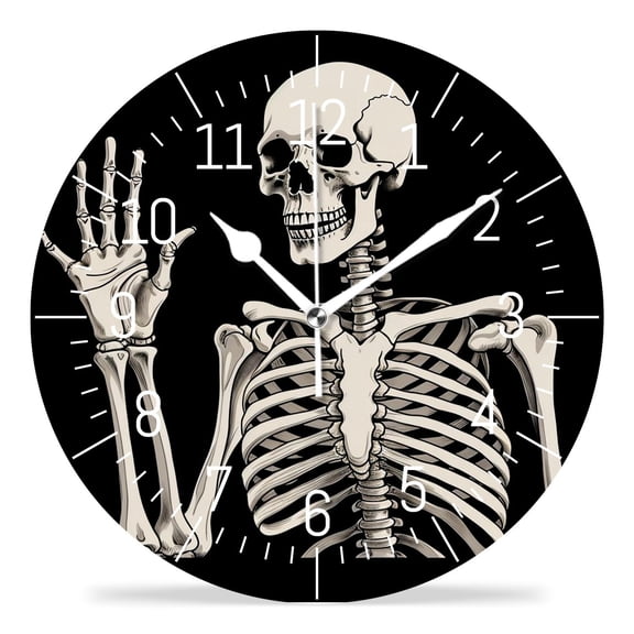 12 Inch Wall Clock Battery Operated Silent Clock Decorative for Office, Kitchen, Outdoor, Living RoomHuman Skeleton Posing Isolated Over Black Background Beautiful Art