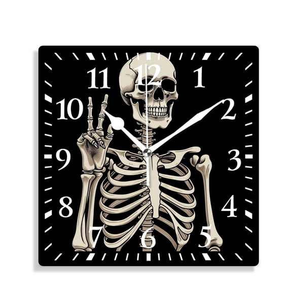 12 Inch Wall Clock Battery Operated Silent Clock Decorative for Office, Kitchen, Outdoor, Living RoomHuman Skeleton Posing Isolated Over Black Background Cute Pattern