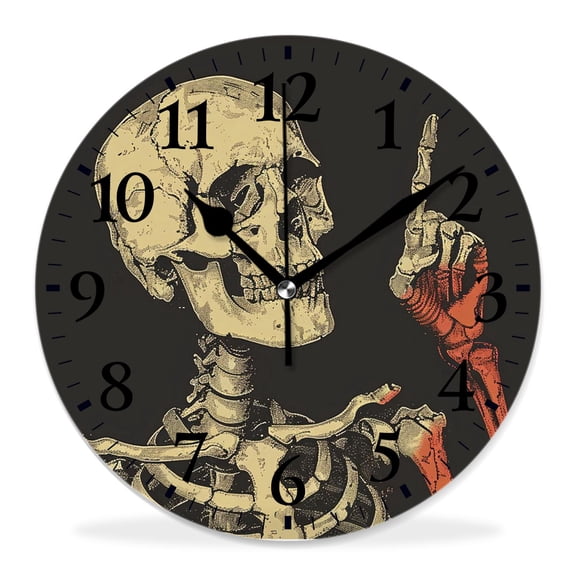 12 Inch Wall Clock Battery Operated Silent Clock Decorative for Office, Kitchen, Outdoor, Living RoomHuman Skeleton Posing Isolated Over Black Background Gorgeous