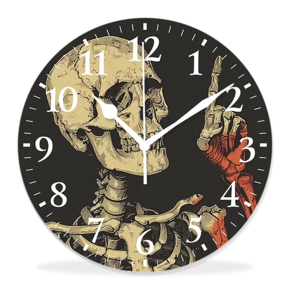 12 Inch Wall Clock Battery Operated Silent Clock Decorative for Office, Kitchen, Outdoor, Living RoomHuman Skeleton Posing Isolated Over Black Background Gorgeous