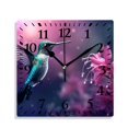 thumbnail image 1 of 12 Inch Wall Clock Battery Operated Silent Clock Decorative for Office, Kitchen, Outdoor, Living Room，Hummingbird Feeding on Tropical Flower in Green Background Drawing, 1 of 4