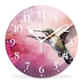 thumbnail image 1 of 12 Inch Wall Clock Battery Operated Silent Clock Decorative for Office, Kitchen, Outdoor, Living Room，Hummingbird Over Purple Flower Bush Watercolor Painting Floral Bird Adorable, 1 of 4