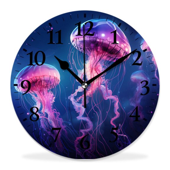 12 Inch Wall Clock Battery Operated Silent Clock Decorative for Office, Kitchen, Outdoor, Living RoomJellyfish Beautiful Starry Underwater Marine Sea Life Design