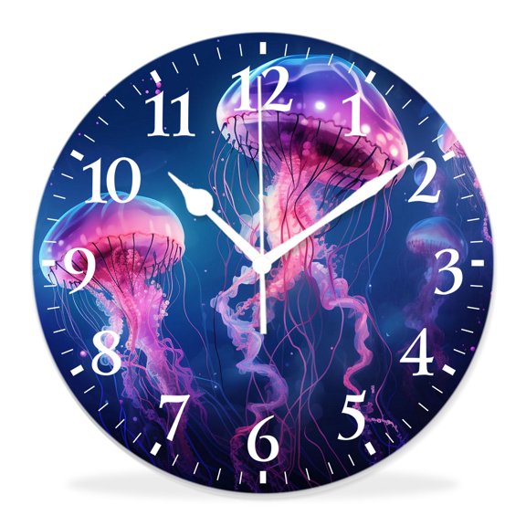 12 Inch Wall Clock Battery Operated Silent Clock Decorative for Office, Kitchen, Outdoor, Living RoomJellyfish Beautiful Starry Underwater Marine Sea Life Design