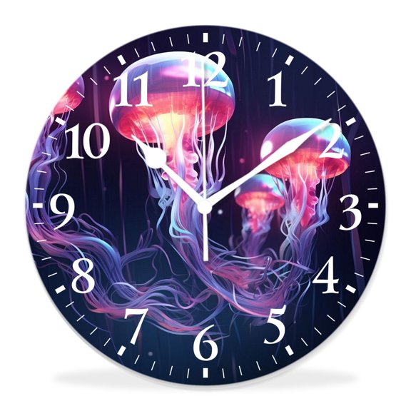 12 Inch Wall Clock Battery Operated Silent Clock Decorative for Office, Kitchen, Outdoor, Living RoomJellyfish Beautiful Starry Underwater Marine Sea Life Exquisite