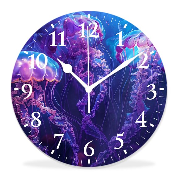 12 Inch Wall Clock Battery Operated Silent Clock Decorative for Office, Kitchen, Outdoor, Living RoomJellyfish Coral Blue Starry Underwater Marine Sea Life Adorable