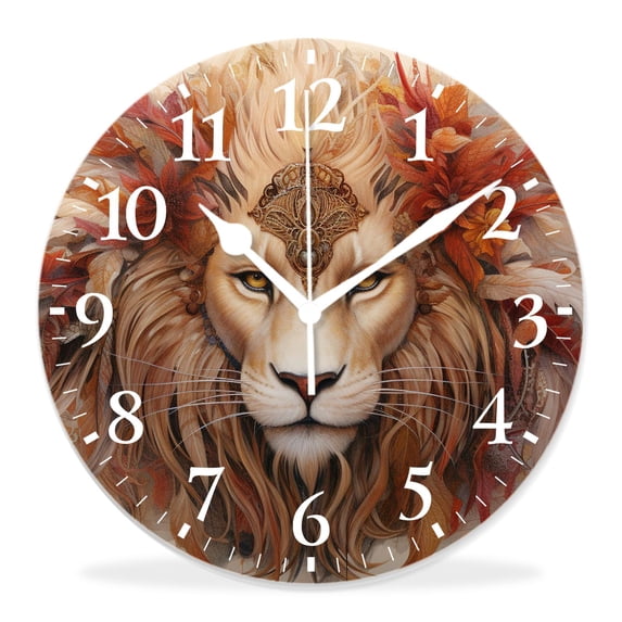 12 Inch Wall Clock Battery Operated Silent Clock Decorative for Office, Kitchen, Outdoor, Living Room,Lion Animal Ethnic Tribal Art Work Painting Decoration Multicolor