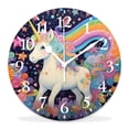 thumbnail image 1 of 12 Inch Wall Clock Battery Operated Silent Clock Decorative for Office, Kitchen, Outdoor, Living Room，Little Cute Unicorn on Cloud with Rainbow Star Print Pattern, 1 of 4