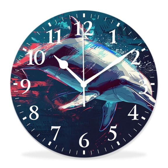 12 Inch Wall Clock Battery Operated Silent Clock Decorative for Office, Kitchen, Outdoor, Living RoomMarine Dolphin Underwater Clear Sea Water Bright Sunshine Elegant