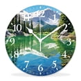 thumbnail image 1 of 12 Inch Wall Clock Battery Operated Silent Clock Decorative for Office, Kitchen, Outdoor, Living Room，Nature Scene Red Peaks Over Calm High Mountain Lake Pattern, 1 of 4