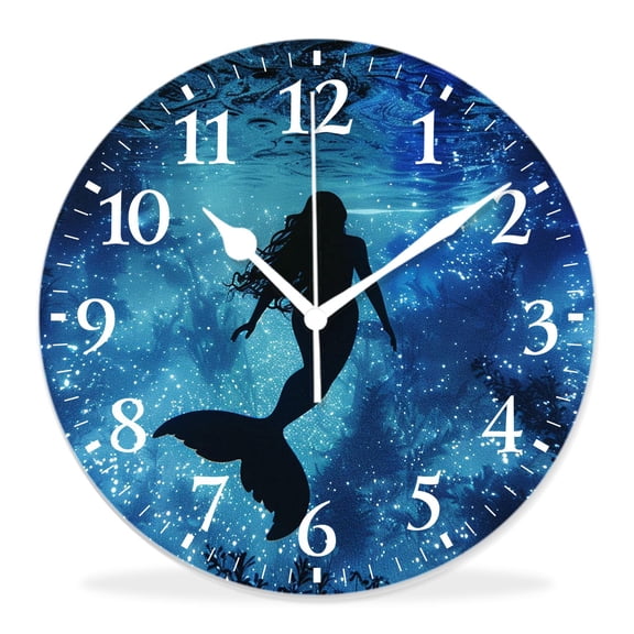 12 Inch Wall Clock Battery Operated Silent Clock Decorative for Office, Kitchen, Outdoor, Living RoomOcean Mermaid Underwater Bubble Spiral Bright Sunshine Elegant