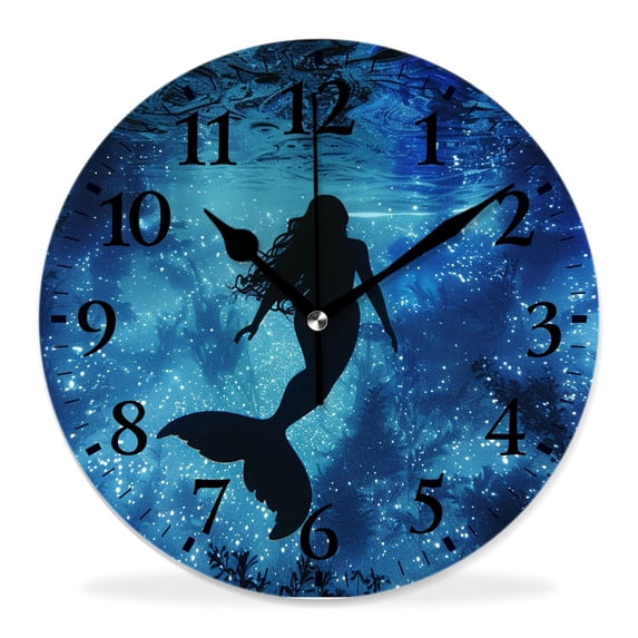 12 Inch Wall Clock Battery Operated Silent Clock Decorative for Office, Kitchen, Outdoor, Living Room,Ocean Mermaid Underwater Bubble Spiral Bright Sunshine Elegant