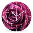 thumbnail image 1 of 12 Inch Wall Clock Battery Operated Silent Clock Decorative for Office, Kitchen, Outdoor, Living Room，Rose with Drops of Water Close-Up Beautiful Drawing, 1 of 5