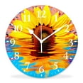 thumbnail image 1 of 12 Inch Wall Clock Battery Operated Silent Clock Decorative for Office, Kitchen, Outdoor, Living Room，Sunflower on aColorful Background with Reflection Cute Art, 1 of 4