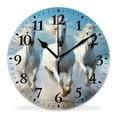 thumbnail image 1 of 12 Inch Wall Clock Battery Operated Silent Clock Decorative for Office, Kitchen, Outdoor, Living Room，Three White Horses Galloping in The SeaBeautiful Design, 1 of 4
