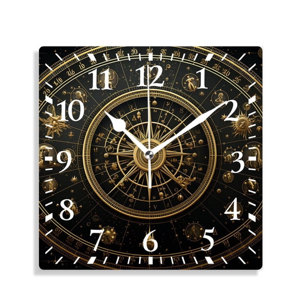 12 Inch Wall Clock Battery Operated Silent Clock Decorative for Office, Kitchen, Outdoor, Living RoomZodiac Constellation Signs in Circle Sun Moon Cute Drawing