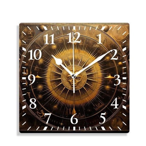 12 Inch Wall Clock Battery Operated Silent Clock Decorative for Office, Kitchen, Outdoor, Living RoomZodiac Constellation Signs in Circle Sun Moon Graceful