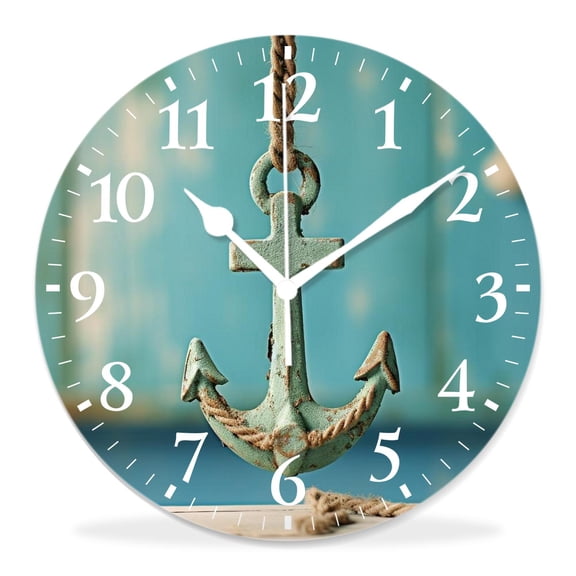 12 Inch Wall Clock Battery Operated Silent Clock Decorative for Office, Kitchen, Outdoor, Living Roomr Wooden White Rusty Marine Boating r Design Creative