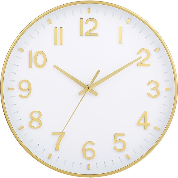 12 Inch Wall Clock Battery Operated Silent Non Ticking White Modern