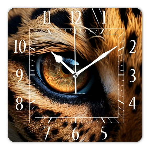 12 Inch Wall Clock Battery Operated Square Clock Decorative for Office, Kitchen, Outdoor, Living Room，3D Leopard Animal Colorful