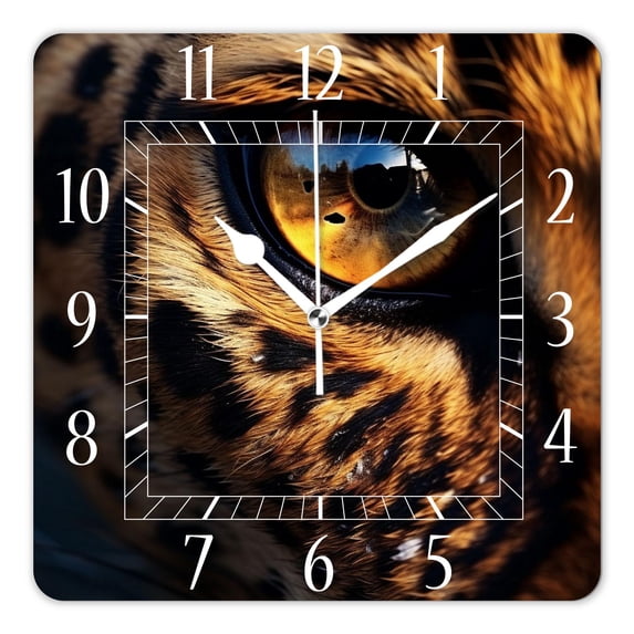 12 Inch Wall Clock Battery Operated Square Clock Decorative for Office, Kitchen, Outdoor, Living Room,3D Leopard Animal Lovely