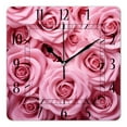 thumbnail image 1 of 12 Inch Wall Clock Battery Operated Square Clock Decorative for Office, Kitchen, Outdoor, Living Room，A Large Bouquet of Many Pink Roses Drawing, 1 of 4