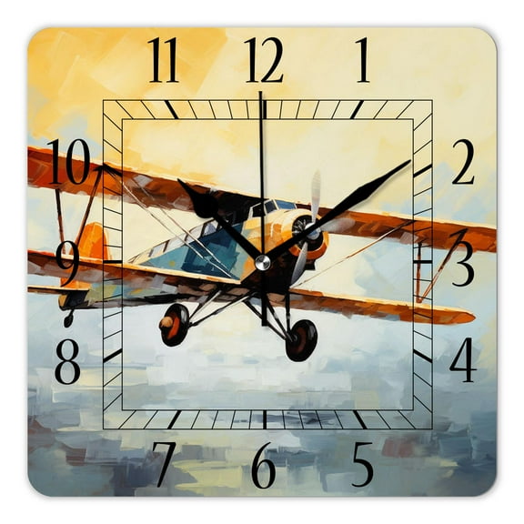 12 Inch Wall Clock Battery Operated Square Clock Decorative for Office, Kitchen, Outdoor, Living RoomAirliner Cloud Plane Sunset Picture