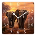 thumbnail image 1 of 12 Inch Wall Clock Battery Operated Square Clock Decorative for Office, Kitchen, Outdoor, Living Room，Animal Sunset Elephant Tree Image, 1 of 4